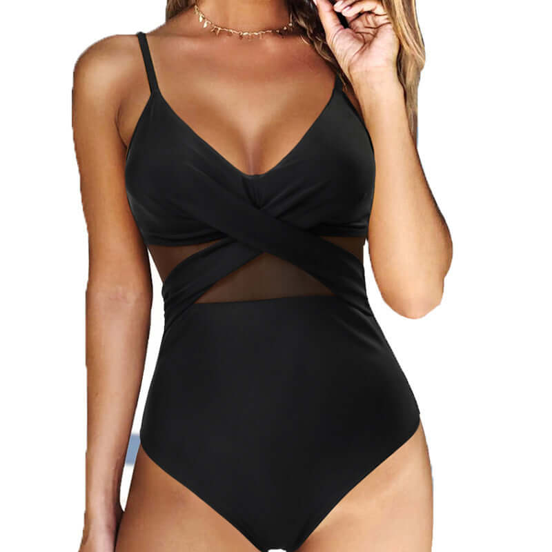 Women's Mesh Spliced Backless One Piece Swimsuit