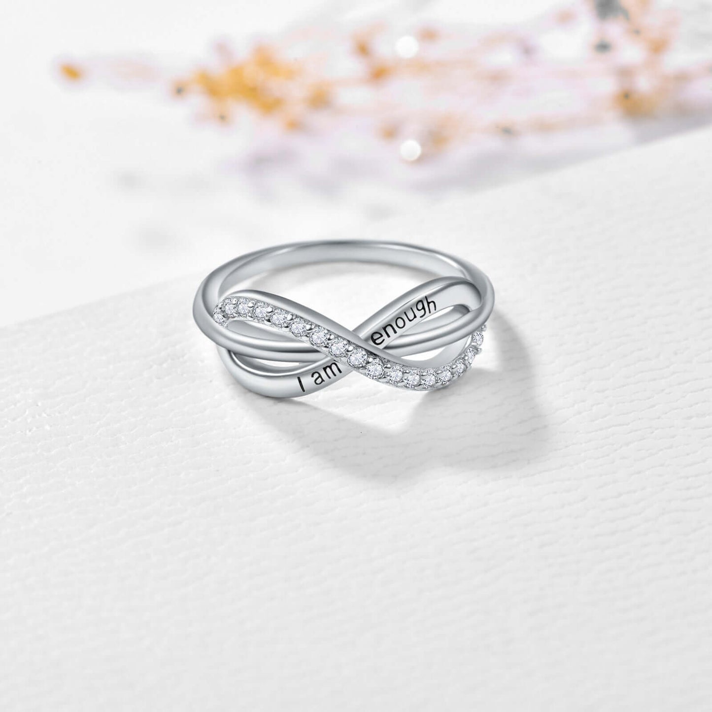 925 Sterling Silver I Am Enough Forever Love Infinity Adjustable Promise Band Ring