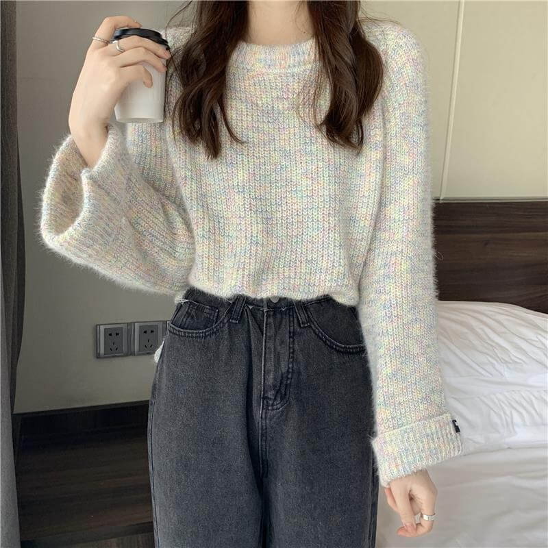 Milk Style Wear Top Gentle Colorful Dots Lazy Loose All Match Sweater