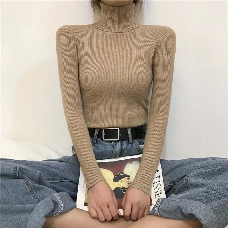 High Collar Inner Lining Bottom Sweater Slim Fit Fit Long Sleeved Sweater