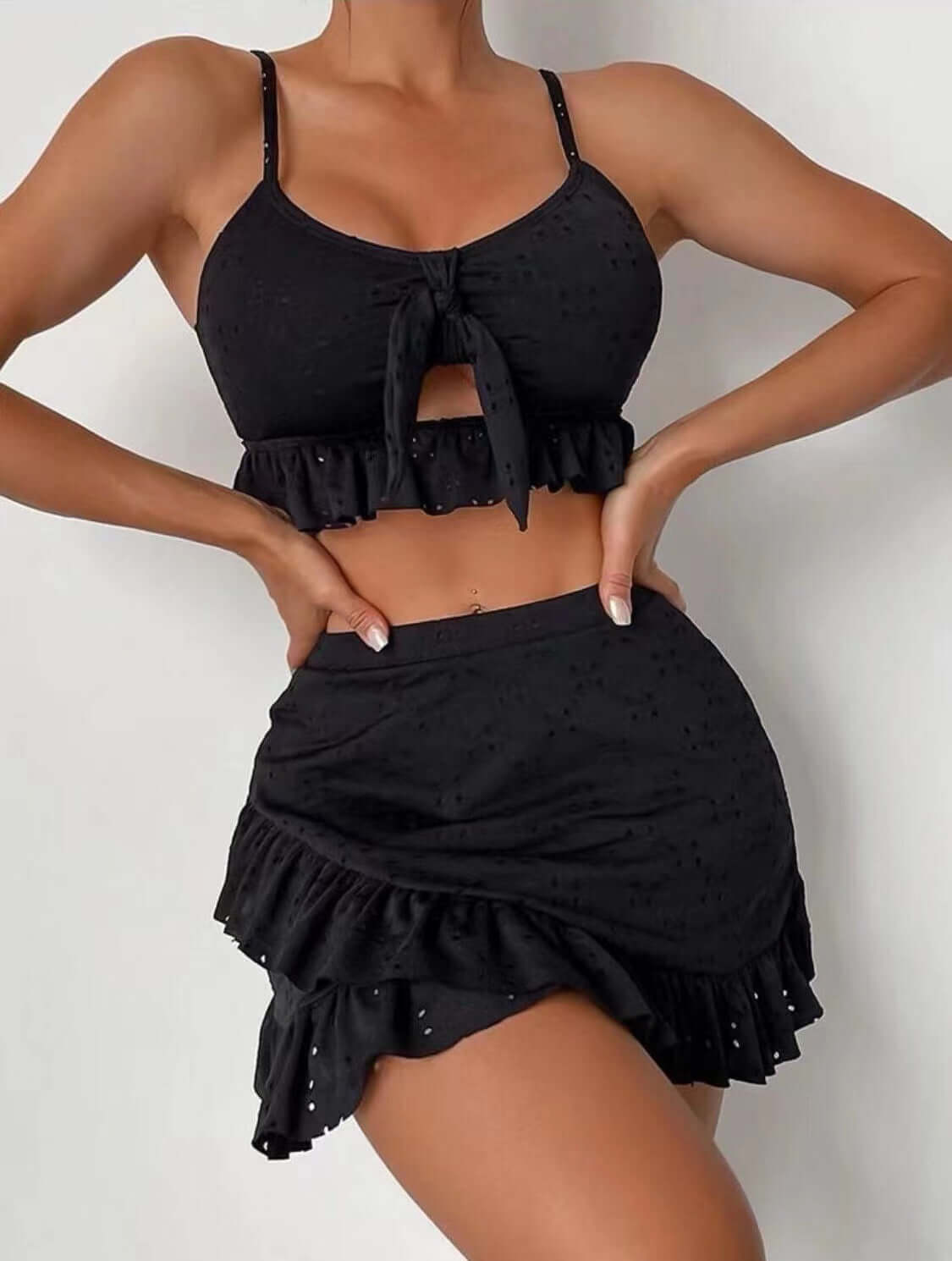 3 Pcs Beach Bikini Hip Hugging Skirt Ruffle Swimsuit