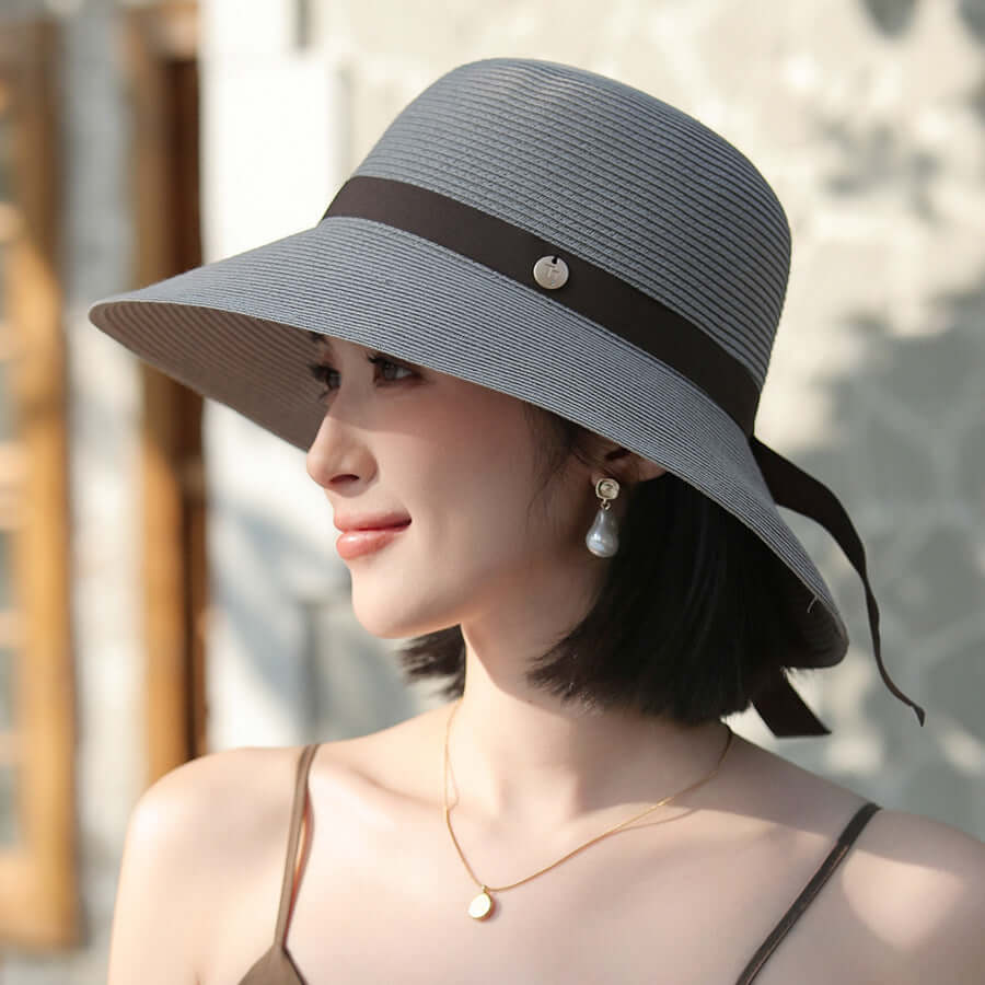 Encrypted Wide Brim Lace Up Sunproof Straw Hat Elegant