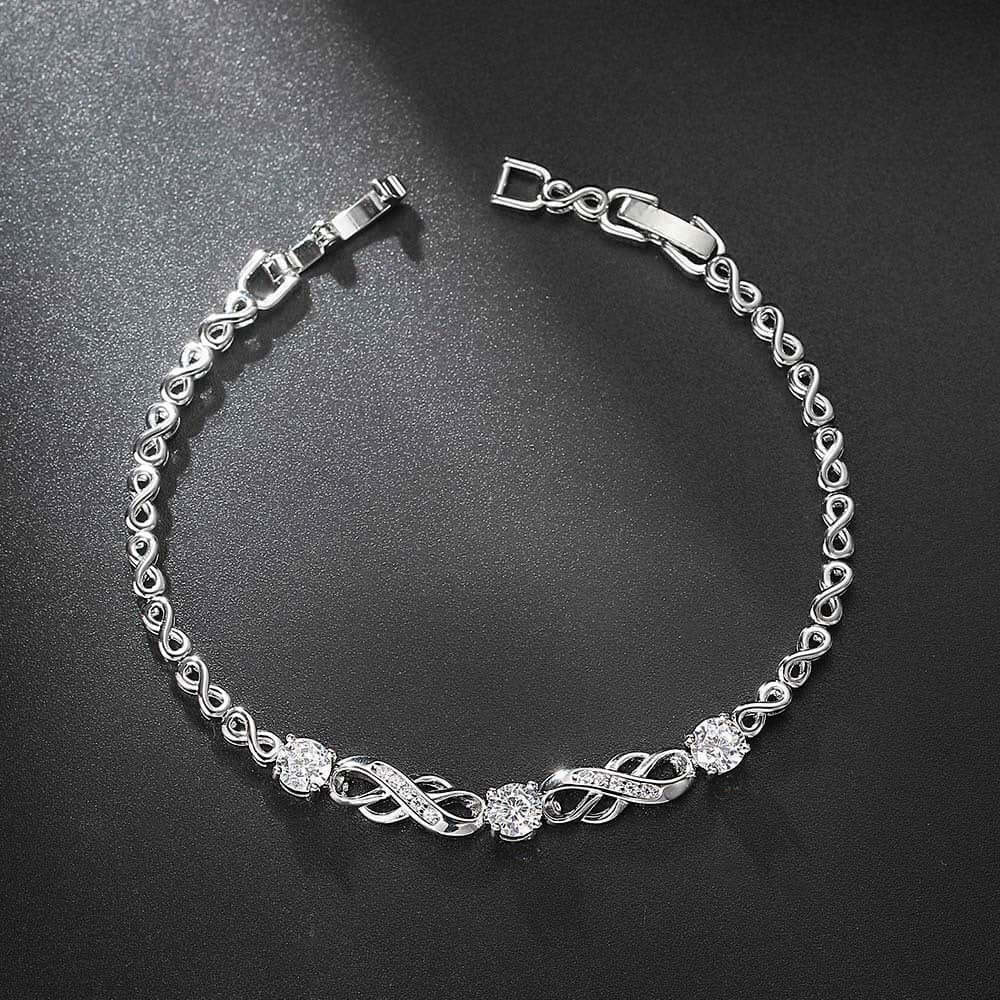 Popular Inlaid Zircon White Gold Plated Infinite Bracelet