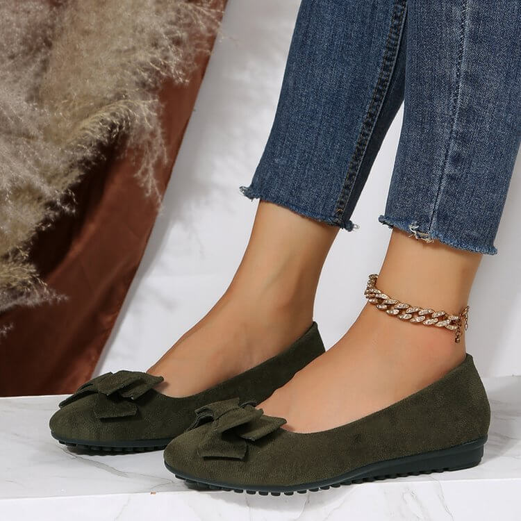 Plus Size Flat Casual Shoes Women's Suede Bow Round Head Gommino