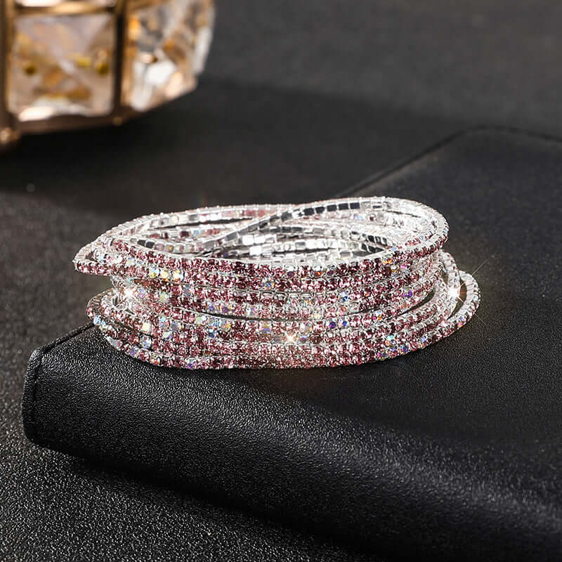 Diamond Embedded Stretch Bracelet 2mm Single Row Color