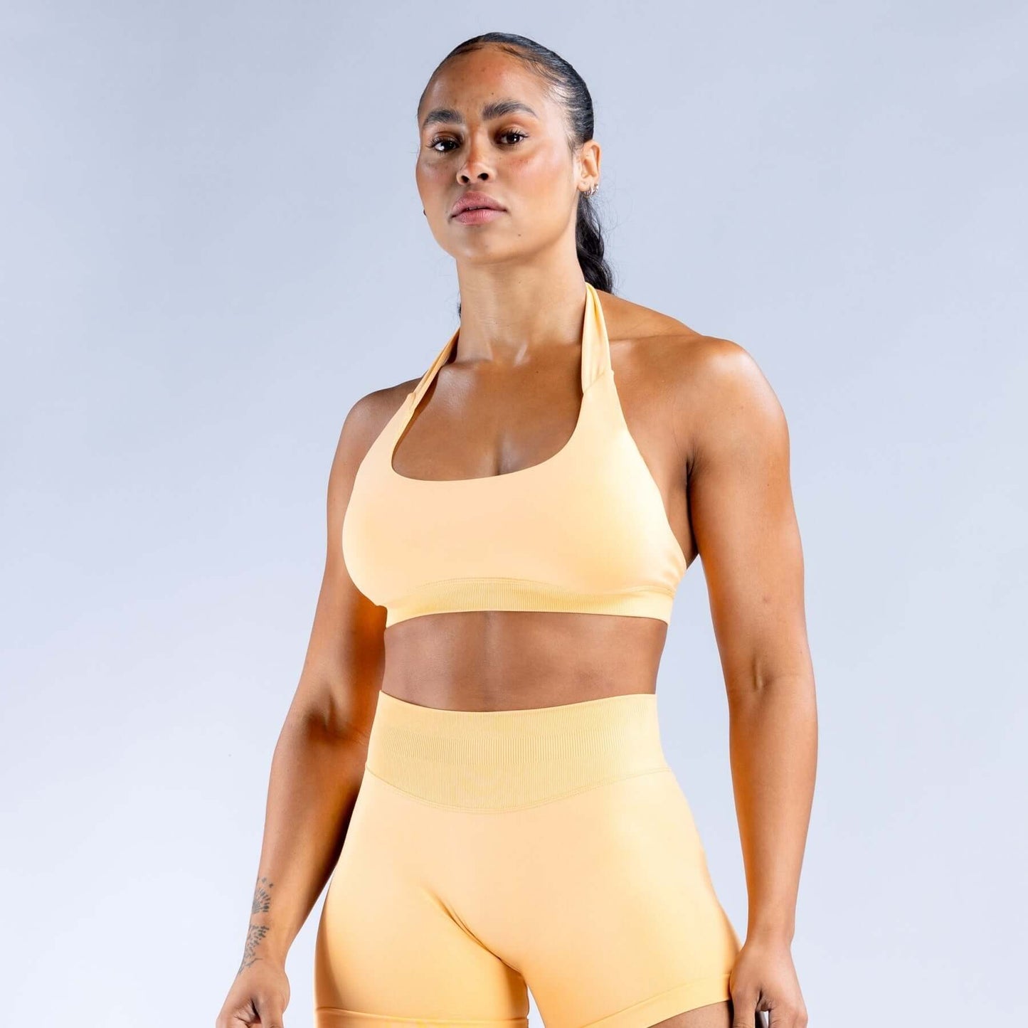 High Elastic Ultra Fine Extinction Nylon Halter Bra Activewear Suit