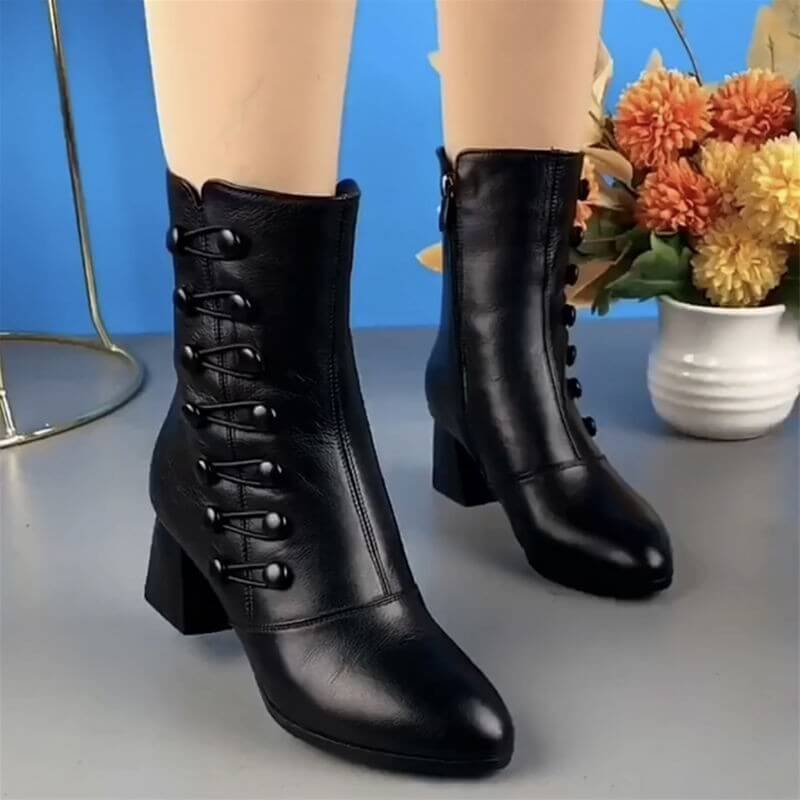 Botas de moda antideslizantes, resistentes al desgaste y con cremallera y botones decorativos