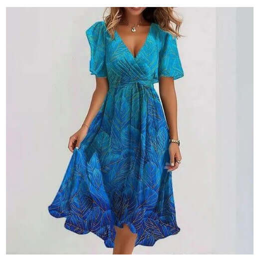 Chiffon Short Sleeve Summer Elegant V Neck Dresses