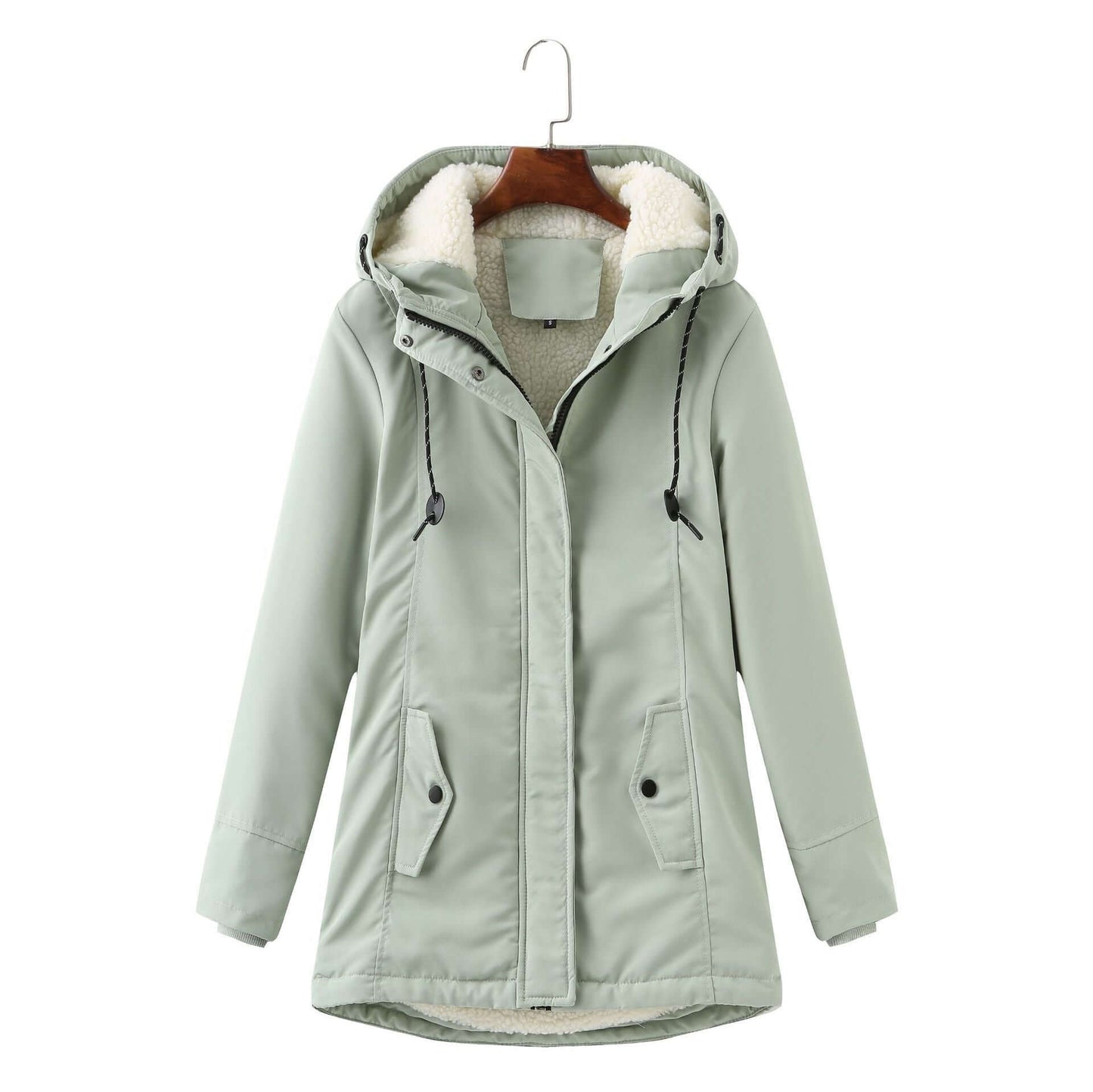 European Size Ladies Hooded Lambswool Parka Winter Warm Waist Women's Cotton Padded Coat