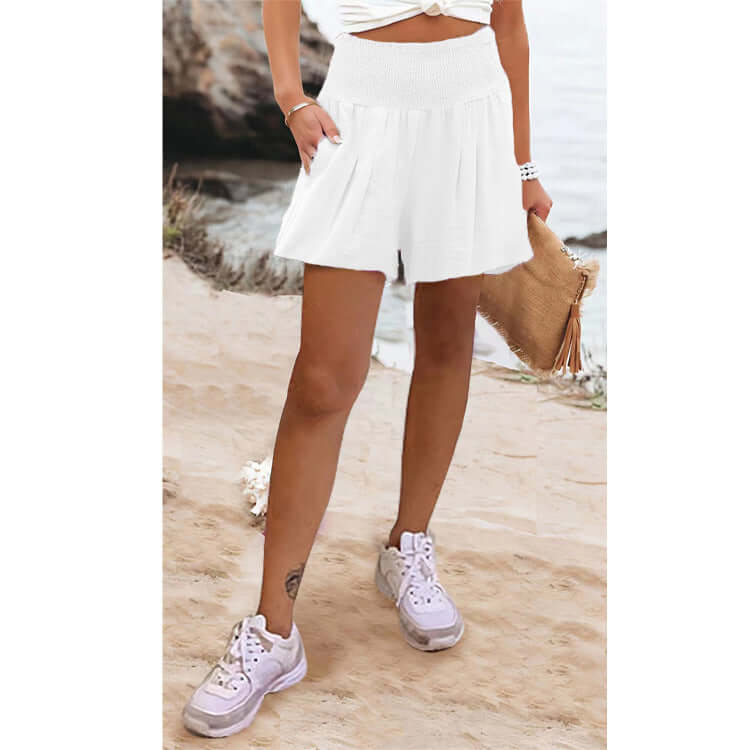 Solid Color High Waisted Casual Shorts