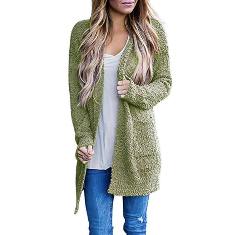 Knitwear Solid Color Fleece Double Pocket Cardigan Sweater