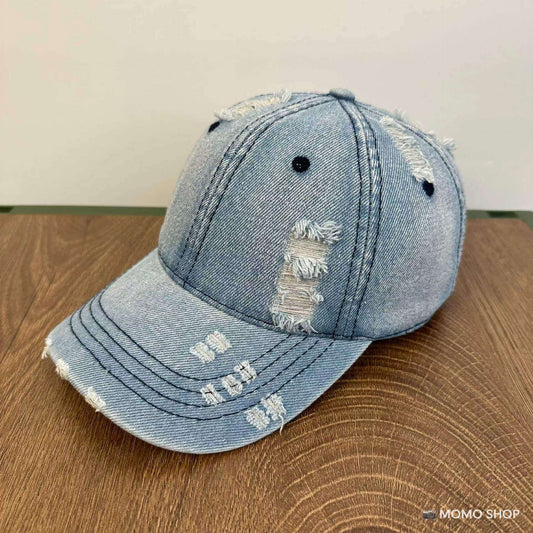 Men's And Women's Same Washed Denim Soft Peaked Cap Distressed