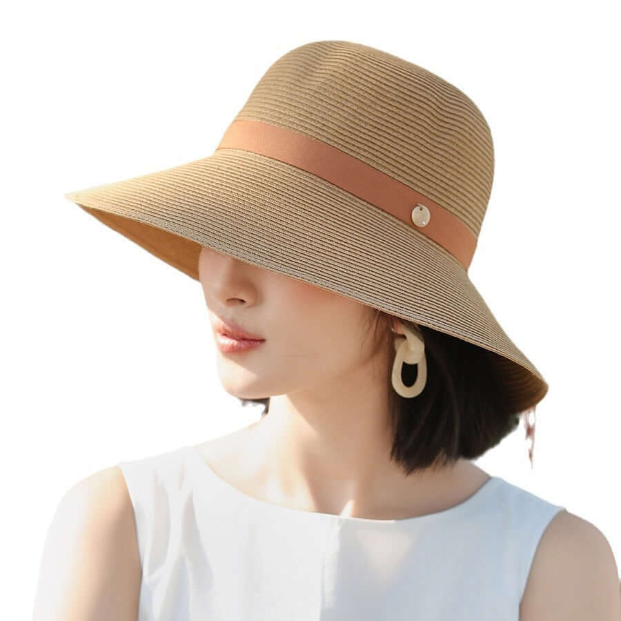 Encrypted Wide Brim Lace Up Sunproof Straw Hat Elegant