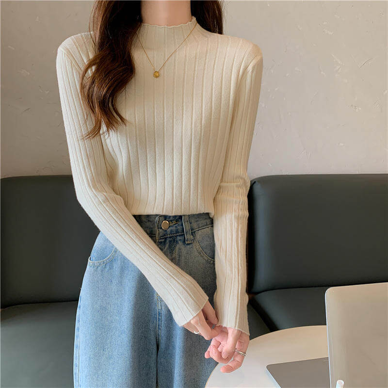 High Collar Inner Lining Bottom Sweater Slim Fit Fit Long Sleeved Sweater