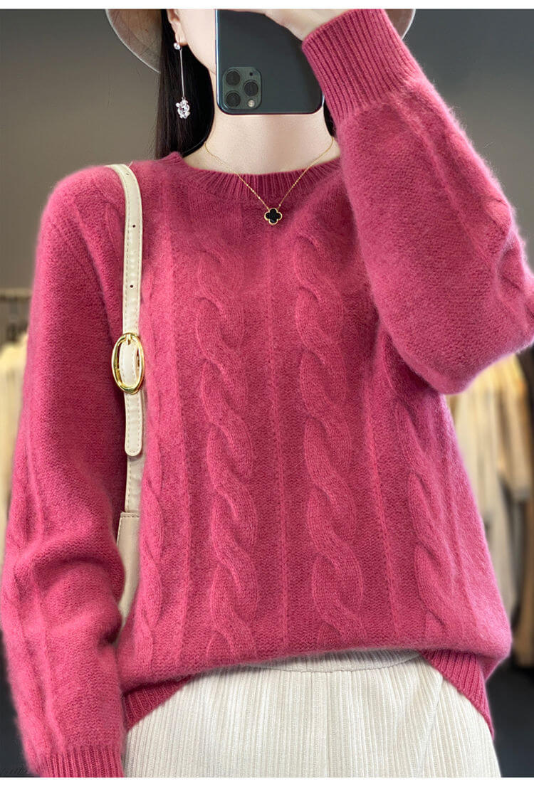 Women's Cable Knit Knitwear Top Pullover Solid Color Bottoming Sweater