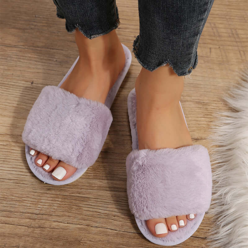 Fluffy Women's Indoor Lazy Plush Slippers Flat Cotton Slippers