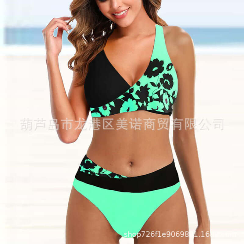 Swimsuit Women's Split Triangle Women's Halter Lace Up Bikini Print