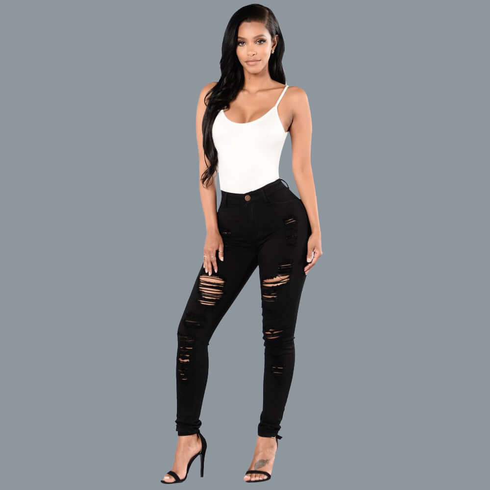 Women's Slim Fit Multi Color Knee Ripped Jeans