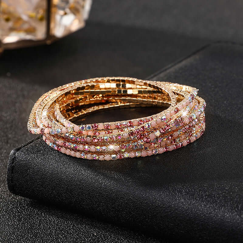 Diamond Embedded Stretch Bracelet 2mm Single Row Color