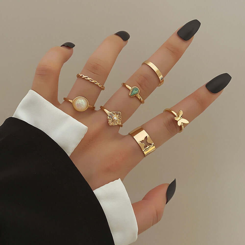 European Love Metal Ring Set Minority Simple Style Fashion 6-piece Set