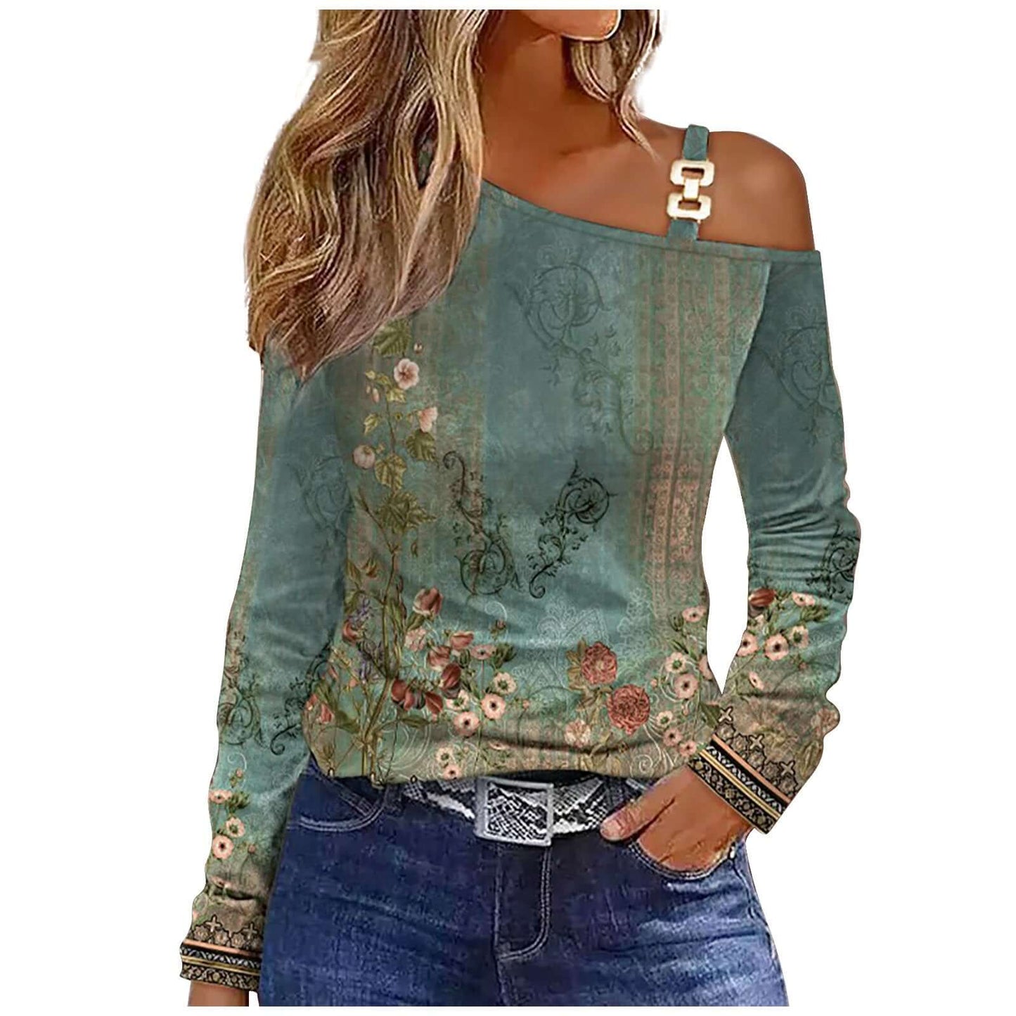 Blusa con cuello en los hombros y diseño sencillo de otoño para mujer