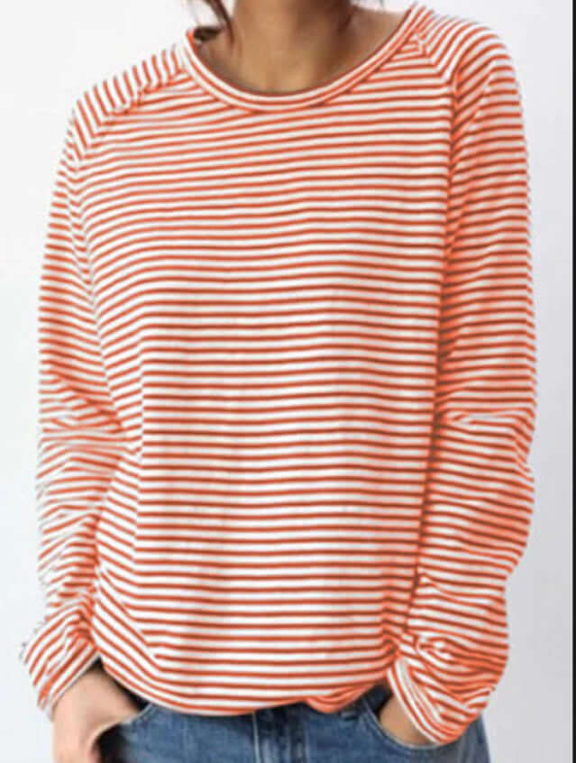 Loose Round Neck Raglan Long Sleeve Striped Printed Sweater