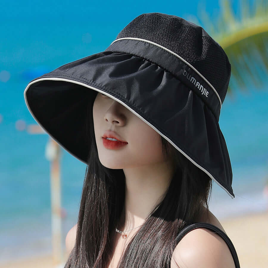 Sun Protection Hat Women's Summer Outdoor Big Brim UV-proof Breathable Foldable Vinyl