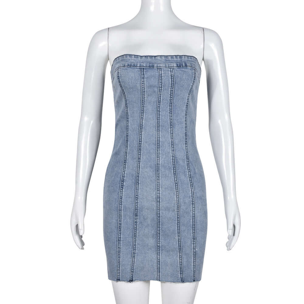 Fashion Backless Tube Denim Dress Summer Sexy Slim Short Dresses