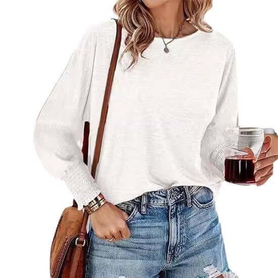 Blusa informal holgada de manga larga con cuello redondo para mujer a la moda