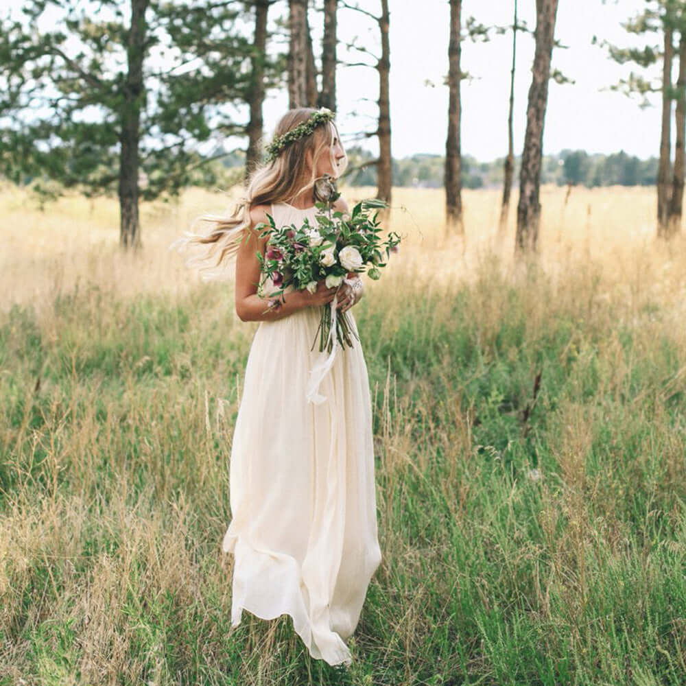 Sleeveless Lace Patchwork Loose Trailing Elegant Bridal Dress