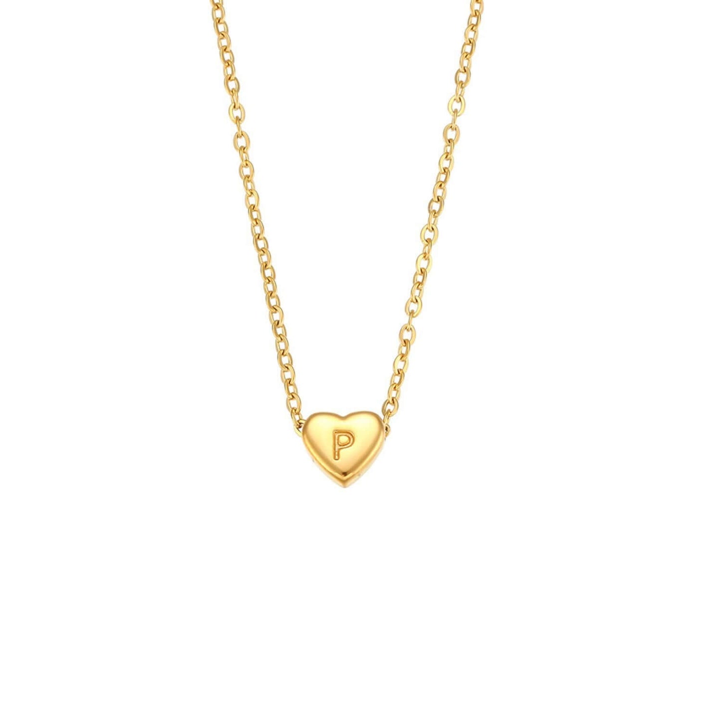 Gold Heart Initial Necklace