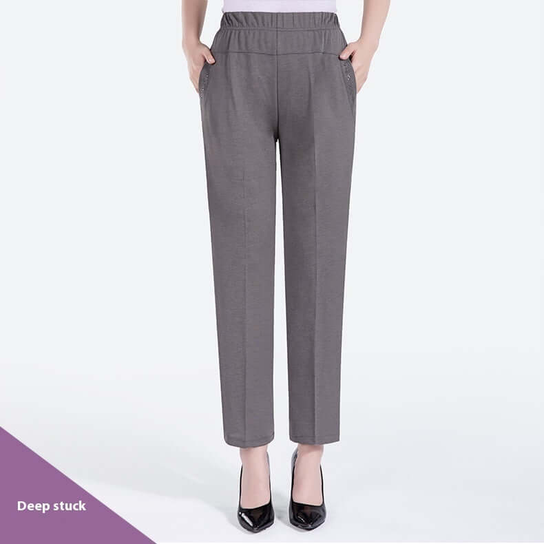 Summer Thin Ice Silk Casual Pants High Waist Elastic Plus Size