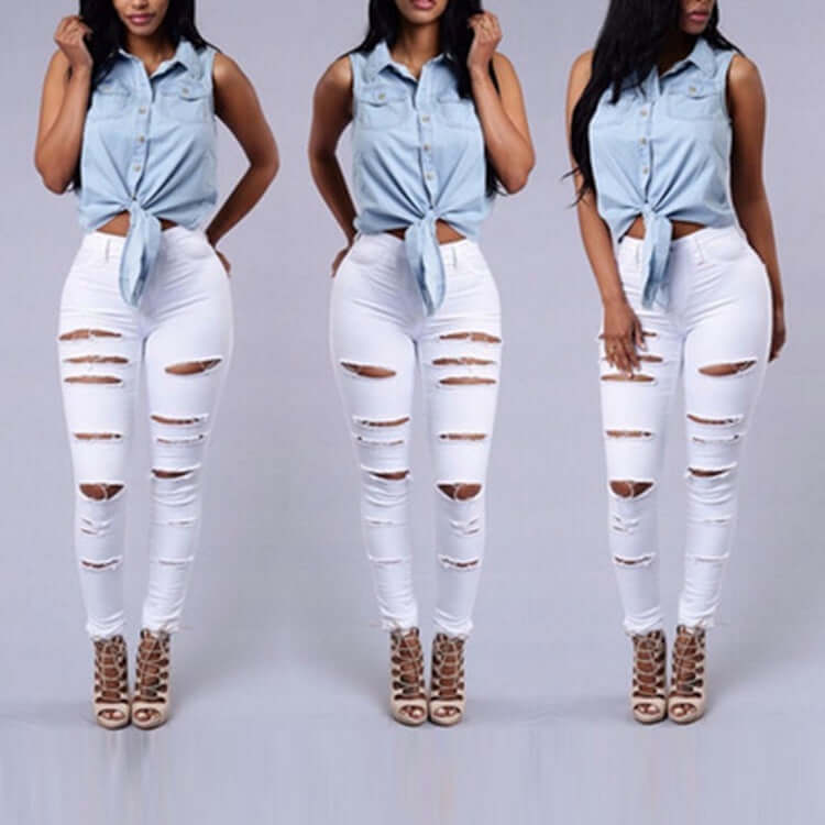 Ripped Skinny Trousers Casual High Waist Pencil Jeans