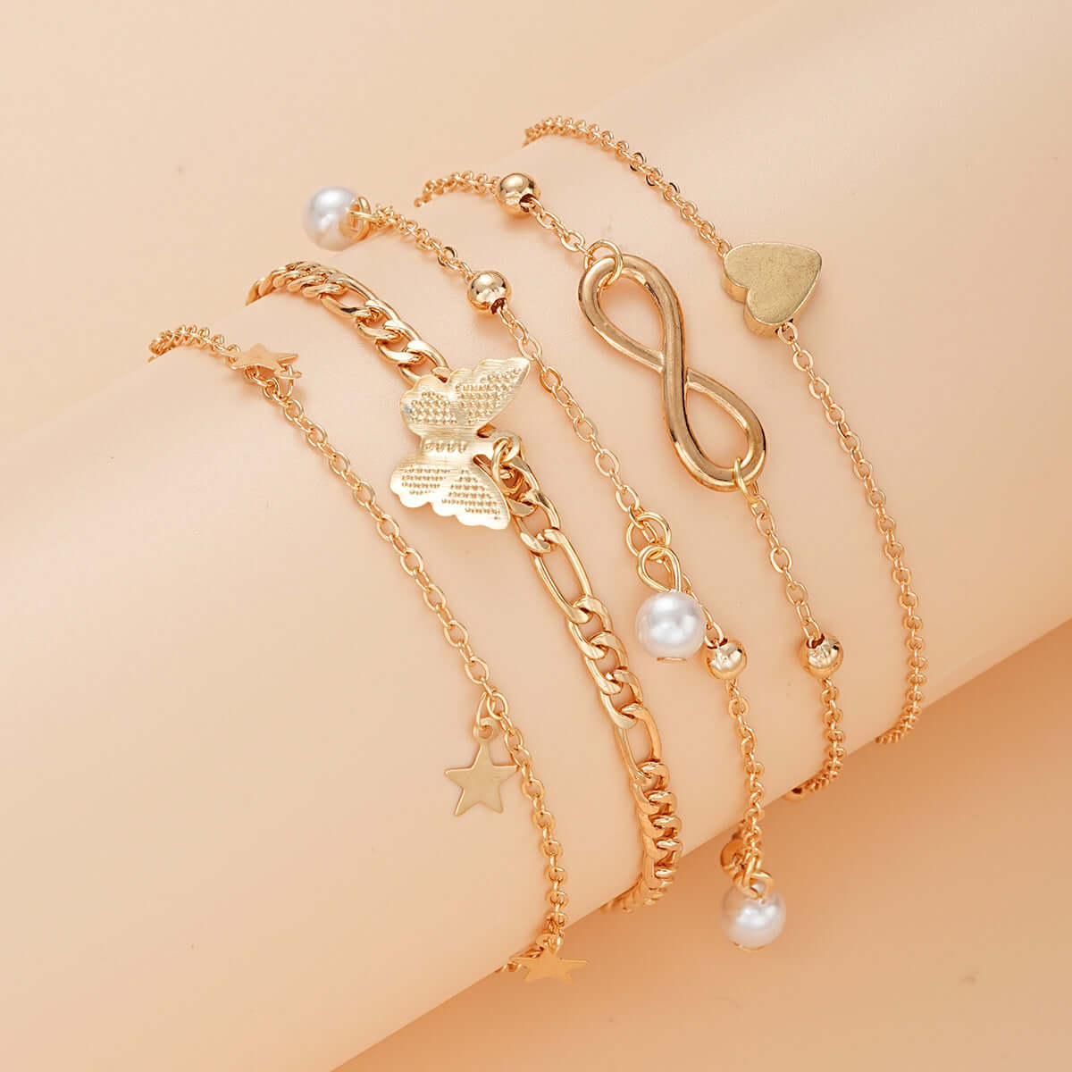 Retro Five Pointed Star Butterfly Chain Anklet