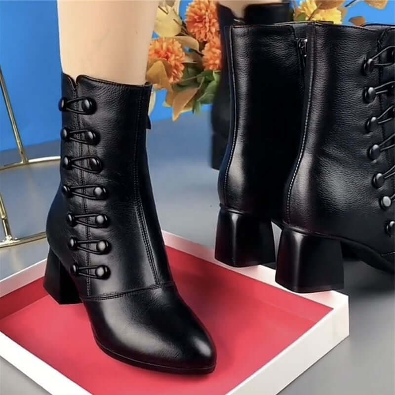 Botas de moda antideslizantes, resistentes al desgaste y con cremallera y botones decorativos