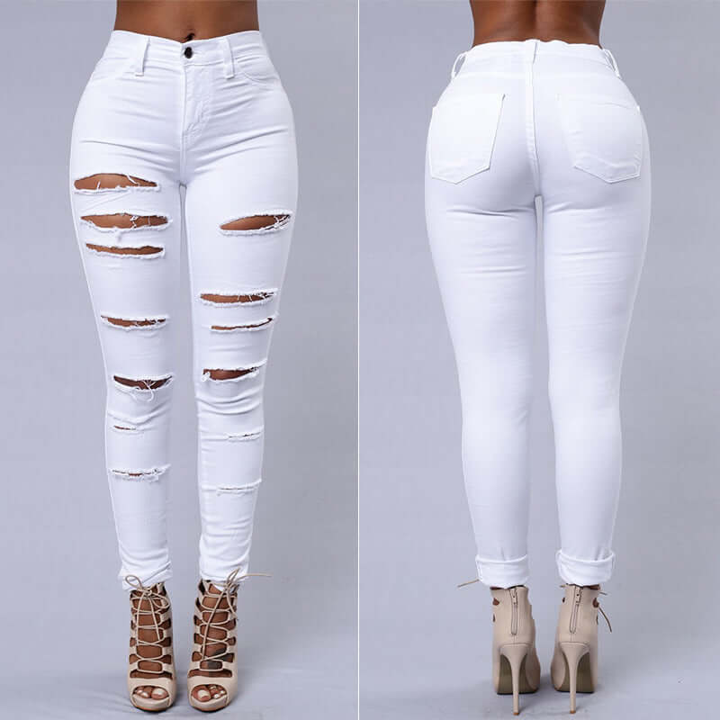 Ripped Skinny Trousers Casual High Waist Pencil Jeans