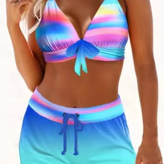 Color Split Swimsuit Women's Boxers Straps