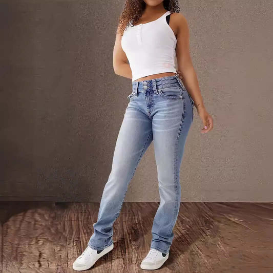 New Trendy Women's High Waist Comfort Washed Slim Fit Denim Jeans