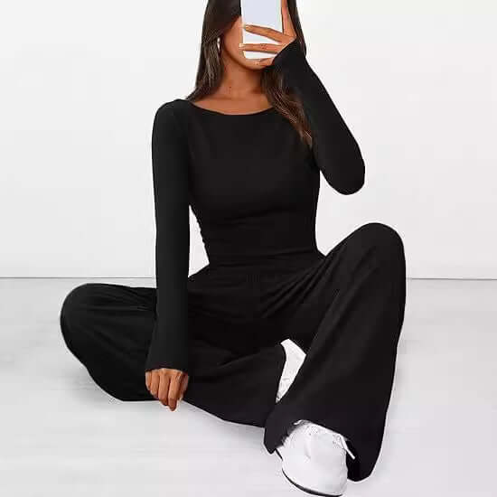 Casual Suit Asymmetric Long Sleeved T Shirt Wide Leg Pants Sportswear