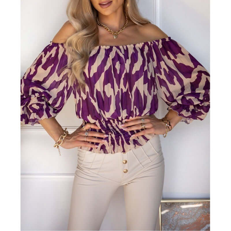 Women's Fashion Sexy Off The Shoulder Printed Shirt Top