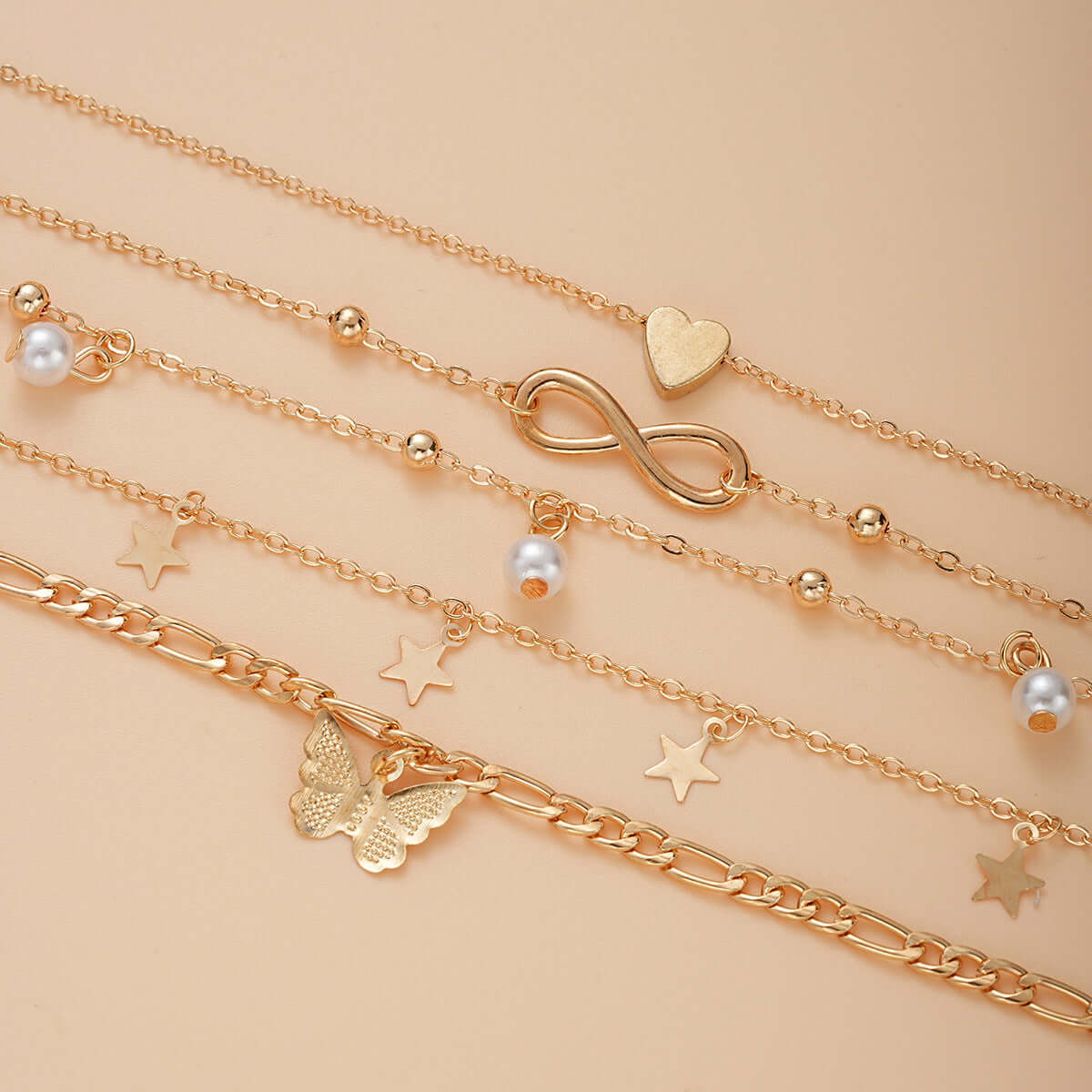 Retro Five Pointed Star Butterfly Chain Anklet