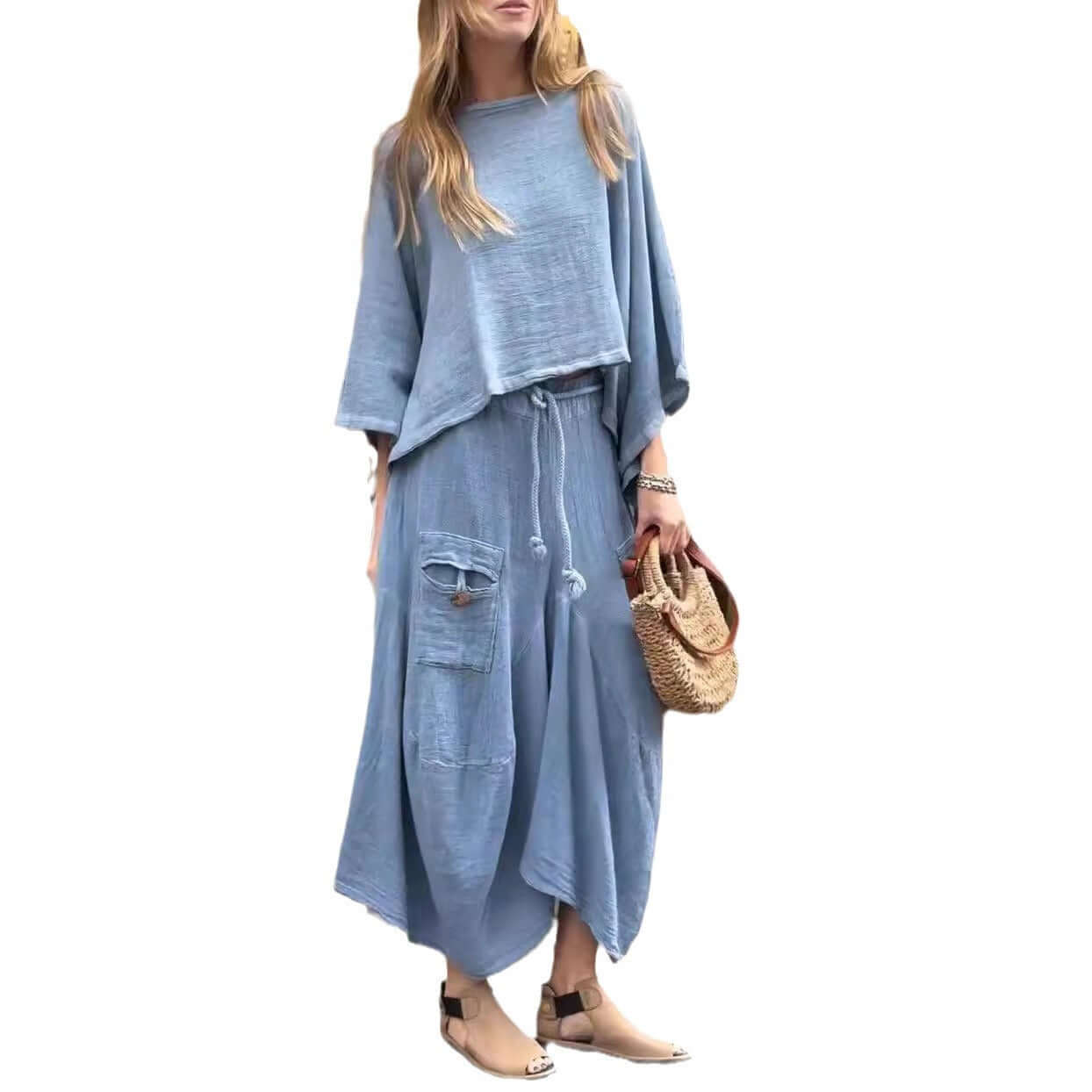 Casual Solid Color Loose Dress Two Piece Suit