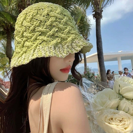 Beach Green Sun Hat Female Summer Foldable