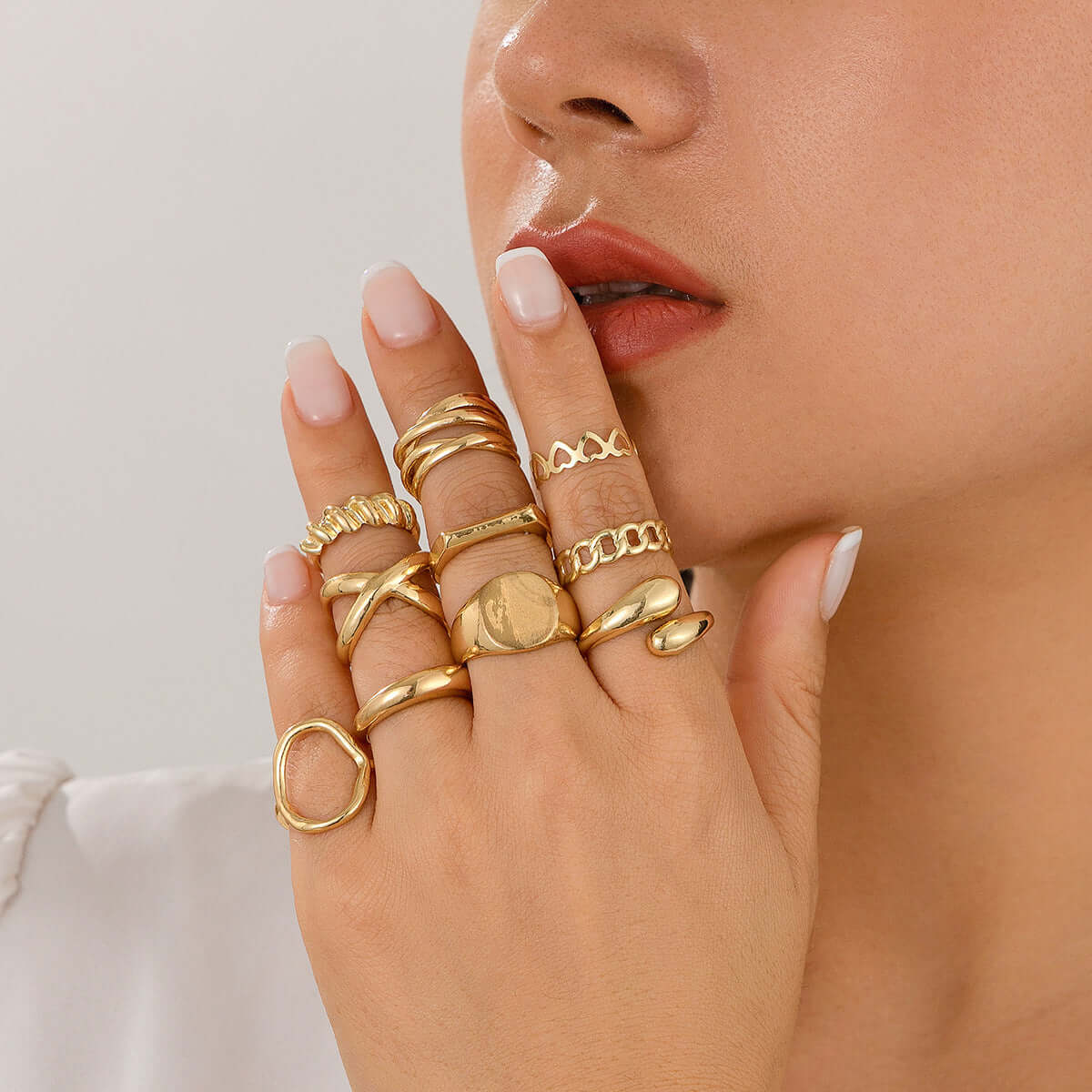 Twist Hollow Cross Chain Ring Punk Alloy All Match Ring Set